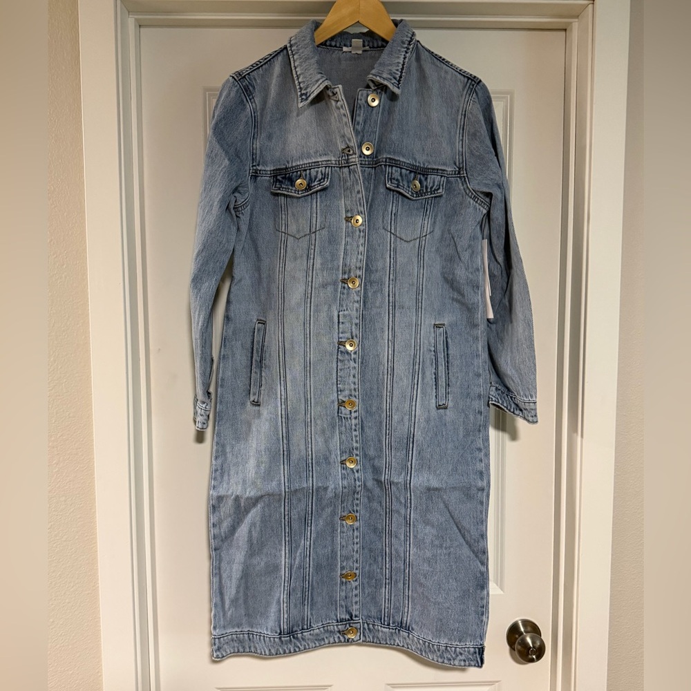 Tribal Women's Blue Denim Long Jacket